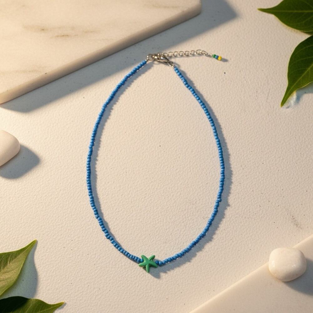 Starfish Seed Bead Necklace Blue